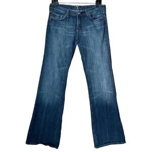 7 For All Mankind Bootcut Blue Jeans Pink Swarovski Crystal Back Pockets Size 30